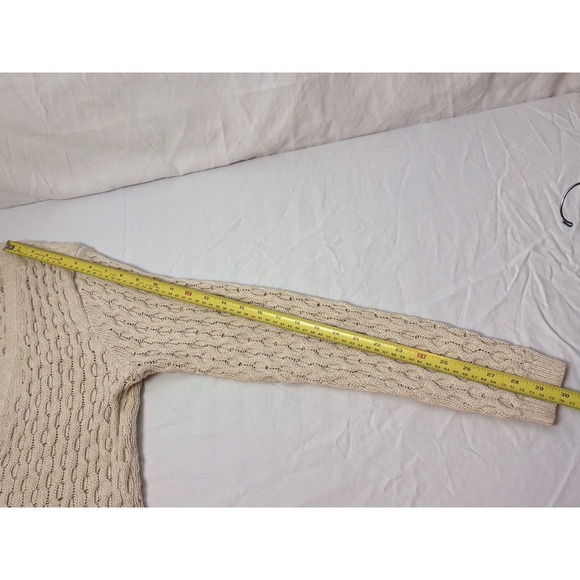 Land's End Women's M Cable Knit Long Cardigan Sweater Beige Oatmeal Button Front - Picture 10 of 11